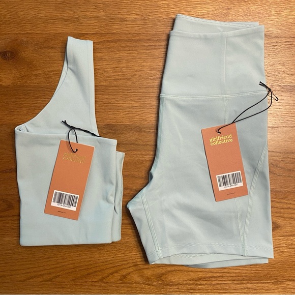 girlfriend collective Pants - Bundle: Girlfriend Collective Light Blue Sports Bra + Shorts Set